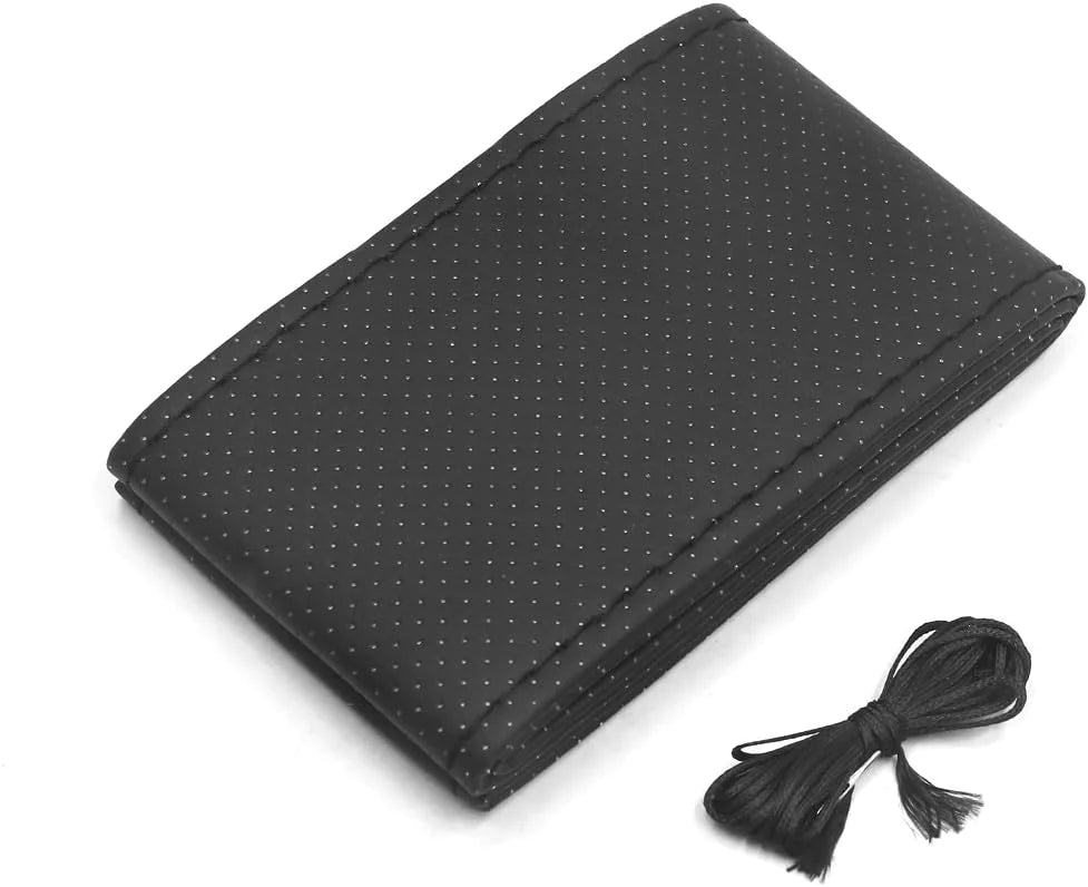 Genuine Leather DIY Car Steering Wheel Cover Anti-slip For 15"/38 cm Black US by Anti Spier