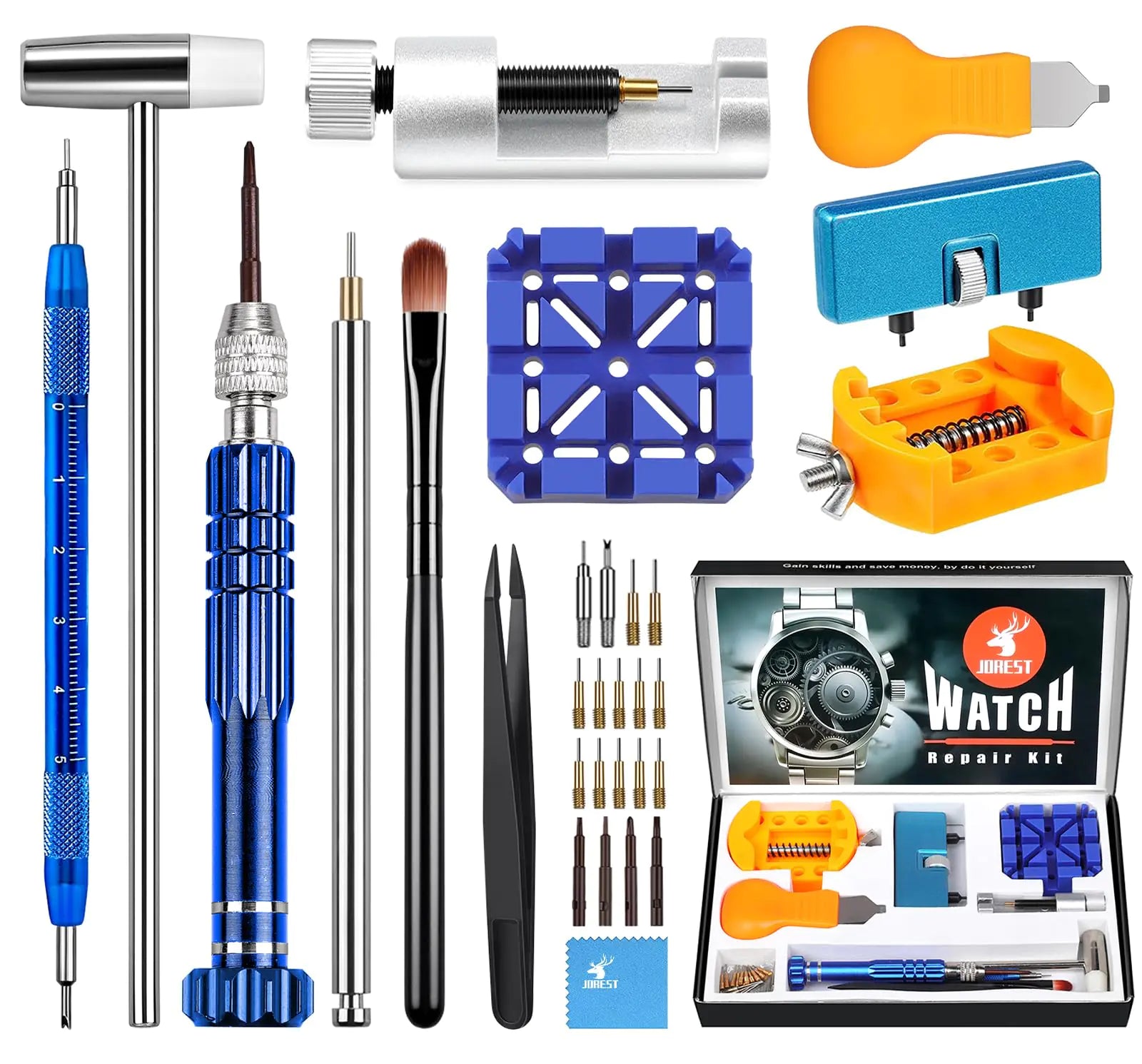 JOREST Watch Repair Kit, for Watch Battery Replacement & Watch Link Removal and Resizing & Watch Opener, Watch Repair Screwdriver Set, Watch Wrench Back Remover, Watch Cleaning, Spring Bar Tool by Anti Spier