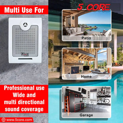 5Core Outdoor Speakers Stereo In Wall 500W Peak Passive Home Audio System by Anti Spier