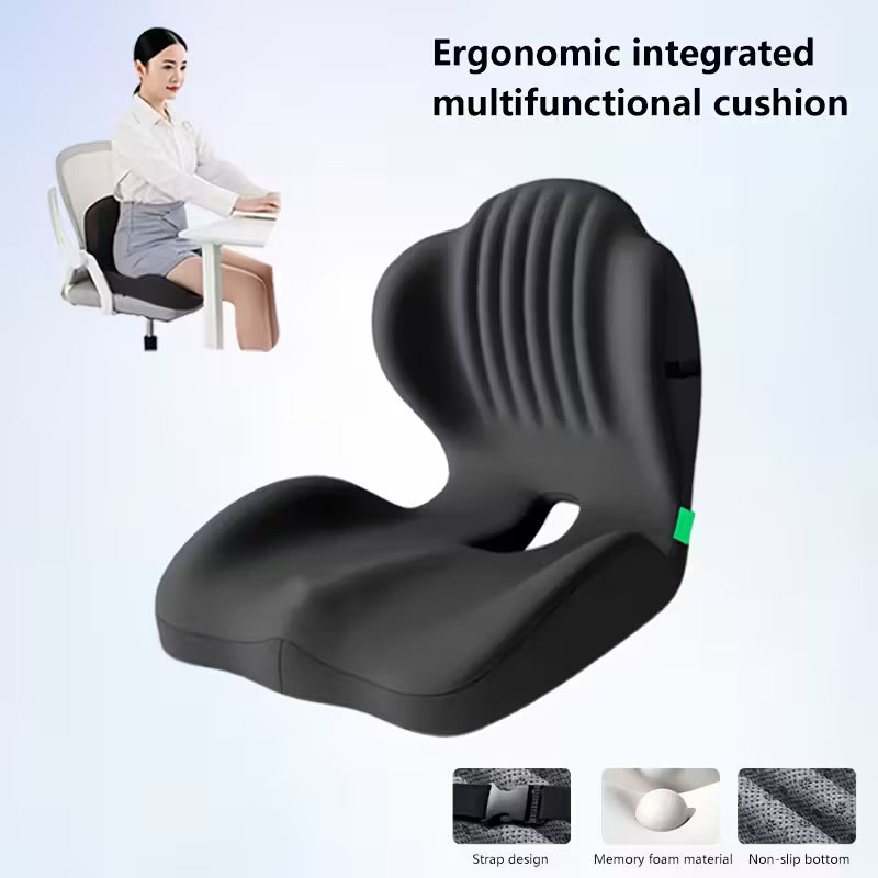 Ergonomic Memory Foam Seat Cushion with Raised Back & Breathable Hollow Design - Office Chair Cushion for Posture Support, Black, Buttock Cushion for Home Office, Desk, or Car Seat, Seat Cushion for Chair, Posture Improvement, Contoured Shape by Anti Spier