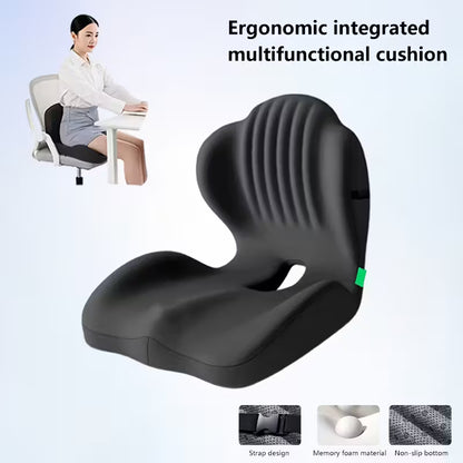 Ergonomic Memory Foam Seat Cushion with Raised Back & Breathable Hollow Design - Office Chair Cushion for Posture Support, Black, Buttock Cushion for Home Office, Desk, or Car Seat, Seat Cushion for Chair, Posture Improvement, Contoured Shape by Anti Spier