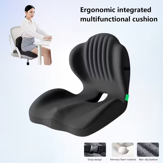 Ergonomic Memory Foam Seat Cushion with Raised Back & Breathable Hollow Design - Office Chair Cushion for Posture Support, Black, Buttock Cushion for Home Office, Desk, or Car Seat, Seat Cushion for Chair, Posture Improvement, Contoured Shape by Anti Spier
