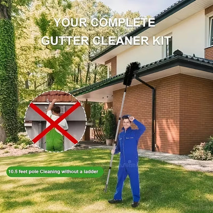 Extendable Gutter Cleaning Brush (89.8") - 7-Section Aluminum Pole, Curved Bristle Head for Roof & Yard Cleaning, Easy Reach Down to Zigzag Cleaning, No Electricity Needed, Garden Tool | Curved Brush | Durable Aluminum, Gutter Cleaning by Anti Spier