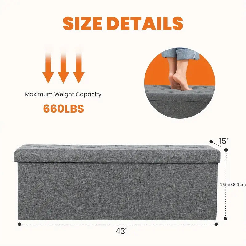 Padded Storage Ottoman Bench with Seating | Folding Ottoman Stool, Storage Chest, End Of Bed Bench for Bedroom, Living Room by Anti Spier