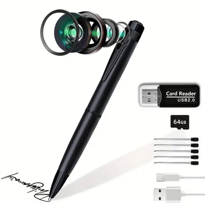 HD 1080P Pen Camera, 64GB Memory Card Included, Portable Mini Surveillance & Security Nanny Cam, Easy-to-Use, for Home Office Meeting Recording, Indoor/Outdoor Use by Anti Spier