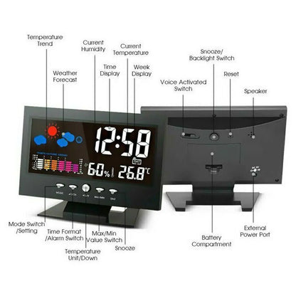 LED Digital Alarm Clock Snooze Calendar Thermometer Hygrometer Weather Display by Anti Spier