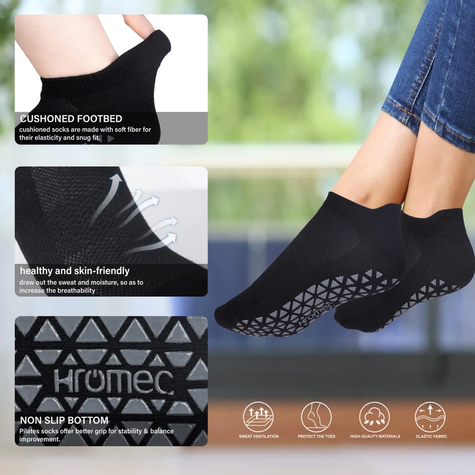 Non Slip Yoga Socks with Grips for Pilates, Ballet, Barre, Barefoot, Hospital Anti Skid Socks for Women and Men Small 6 Pairs-2 Black/2 Dark Gray /2 Gray by Anti Spier