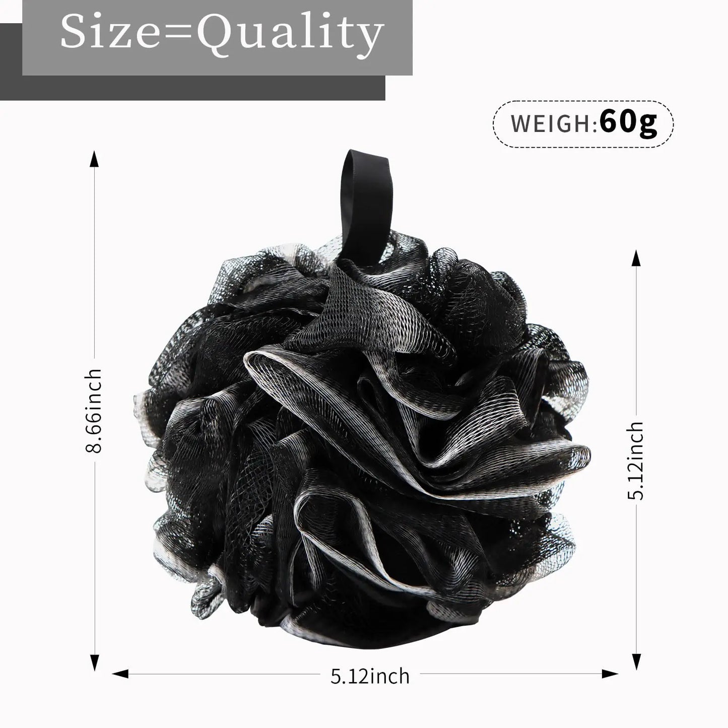 Bath Loofah Shower Sponge Body Back Scrubber Soft Mesh Shower Puffs Exfoliating Loofa for Women & Men Bath Accessories Cleaning Tool (4Pack 60G Black, Charcoal Black) 1 Count (Pack of 4) by Anti Spier