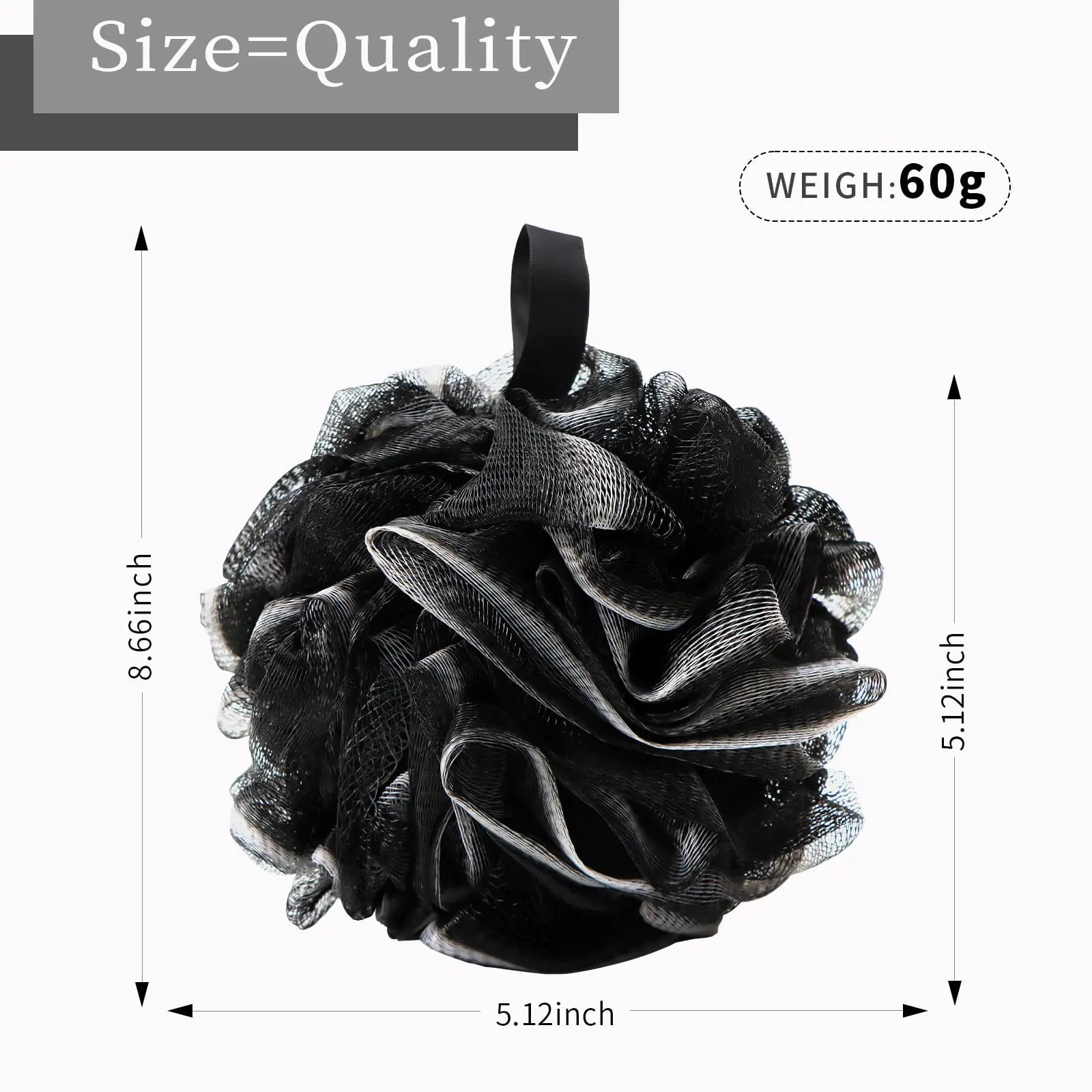Bath Loofah Shower Sponge Body Back Scrubber Soft Mesh Shower Puffs Exfoliating Loofa for Women & Men Bath Accessories Cleaning Tool (4Pack 60G Black, Charcoal Black) 1 Count (Pack of 4) by Anti Spier