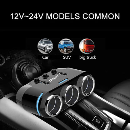 12V-24V Car splitter Cigarette Lighter Socket Plug Dual USB Charger Adapter by Anti Spier