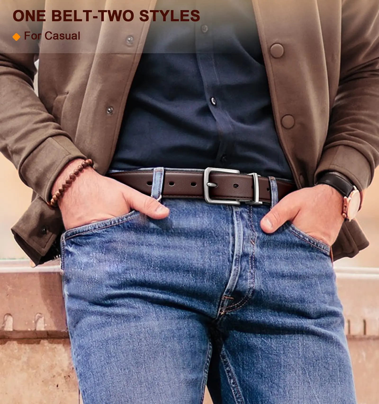 BULLIANT Men's Belt,Reversible Belt 1.25" For Gift Mens Casual Golf Dress pants shirts,One Reverse For 2 Sides Black/Antique Coffee1033 34"-36"Waist Adjustable by Anti Spier