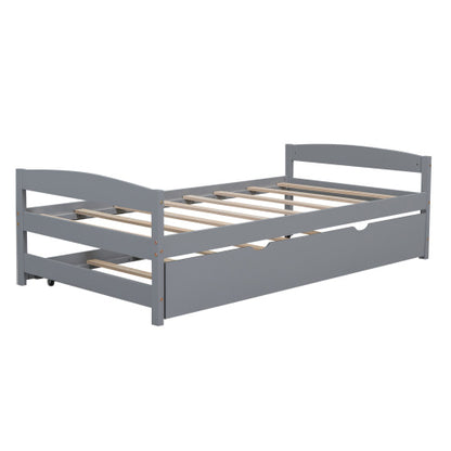 Twin Size Platform Bed With Twin Size Trundle, Gray by Anti Spier