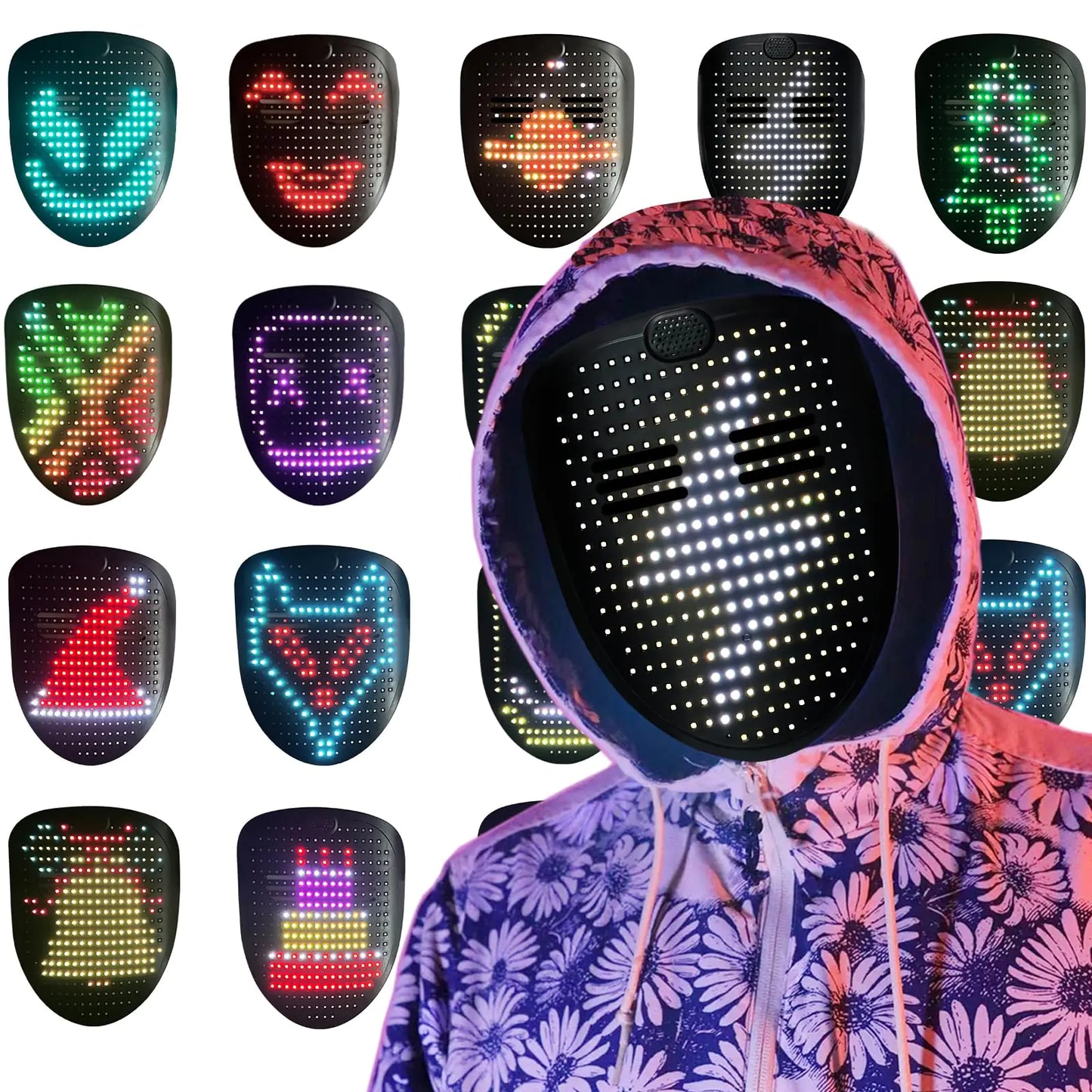 Depointer Life Led Mask with Gesture Sensing,Unisex LED Lighted Face Transforming Mask for Costume Cosplay Party Masquerade Music Mask Rechargeable by Anti Spier