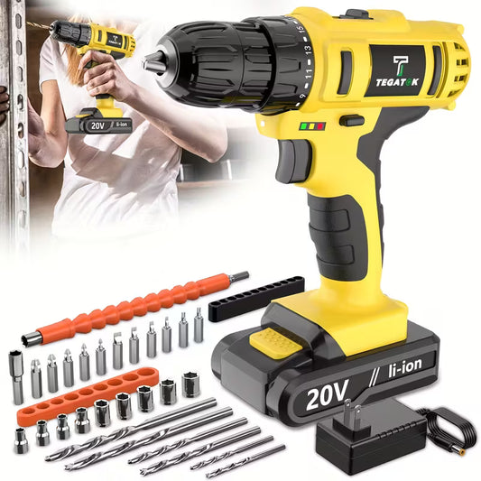 20V 2-Variable Speed Cordless Drill Set, Impact Power Drill With 3/8 Inch Keyless Chuck, 18+3 Clutch Electric Drill, Max Torque 45Nm, Work Light, 2.0AH Batteries And Fast Charger by Anti Spier