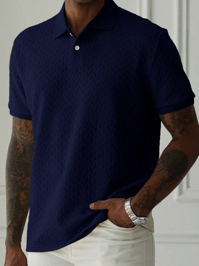 A men's solid-color Polo shirt with a lapel and front button, short-sleeved and simple, casual and daily slimming style by Hypersku
