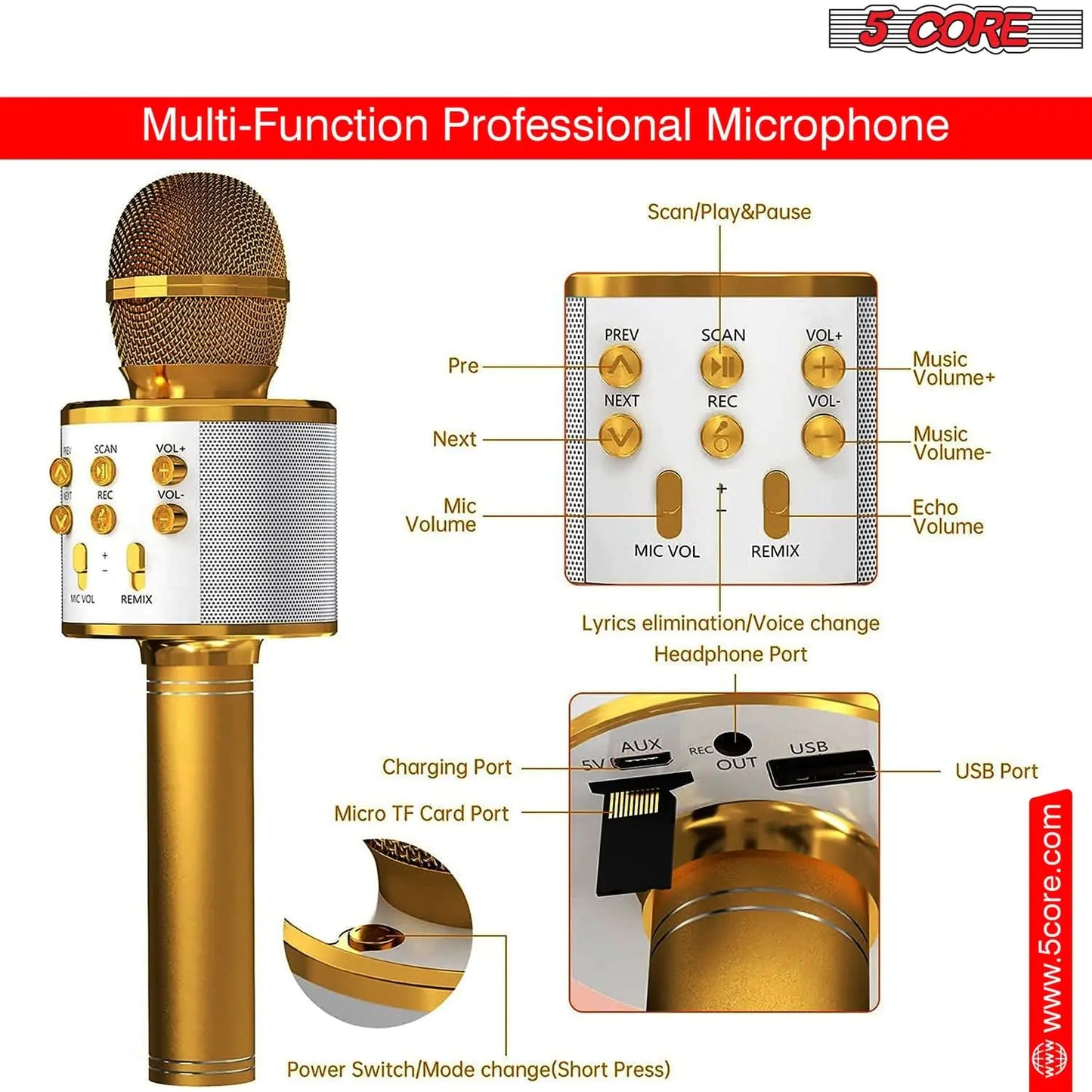 5Core Wireless Karaoke Microphone Bluetooth Mic Portable Handheld Microfonos Inalambricos by Anti Spier