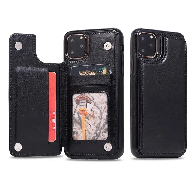 Leather Wallet Case for iPhone - Flip Cover with Card Slots & Kickstand by Anti Spier