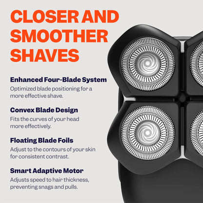 Freebird FlexSeries Pro Electric Head Shaver - Fast Smooth Head Shaver, Wet/Dry Shaving, Anti-Pinch, Rotary Electric Razor, USB Rechargeable, Cordless, 4 Flexible Blades, Ideal Gifts for Bald Men by Anti Spier