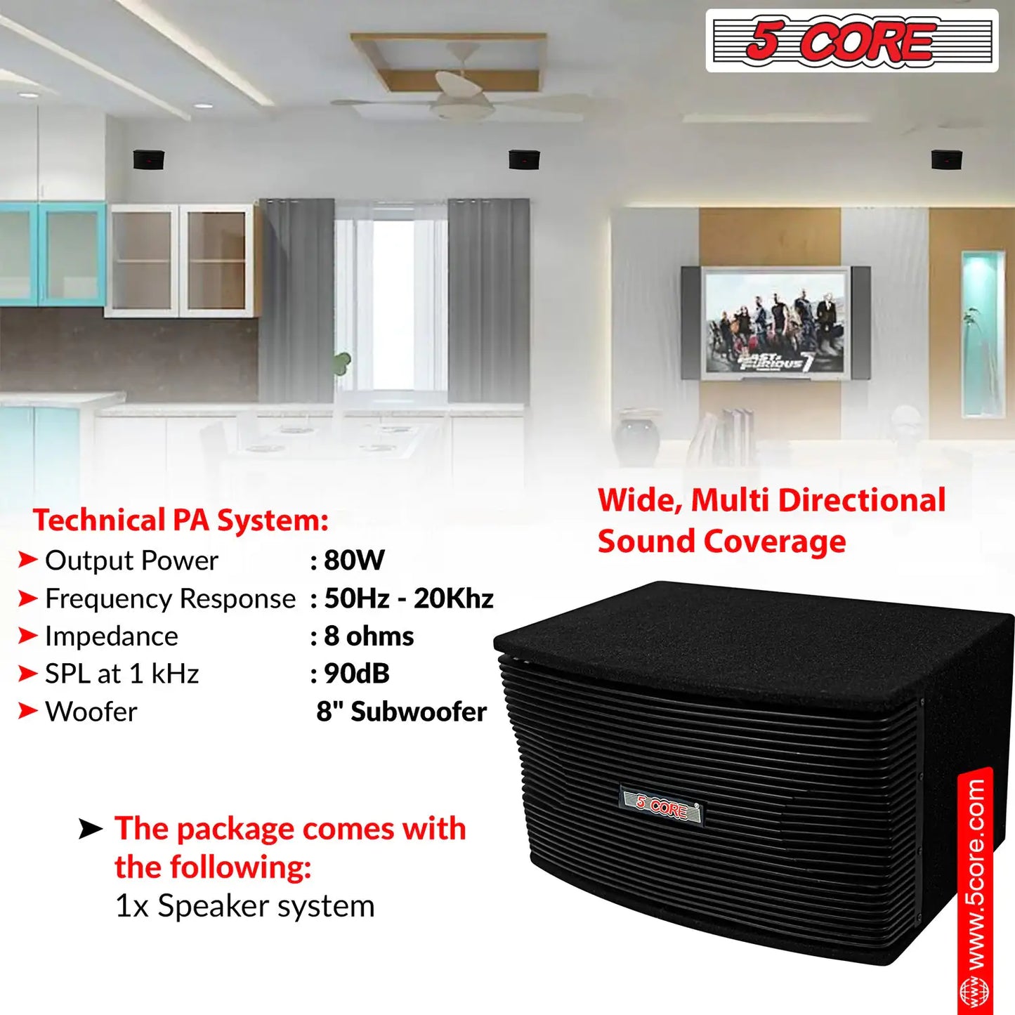 5Core Box Subwoofer for Car 1Pc Black 800W Peak Power 8 Inch Vented Trunk Speaker Woofer 8 Ohm by Anti Spier