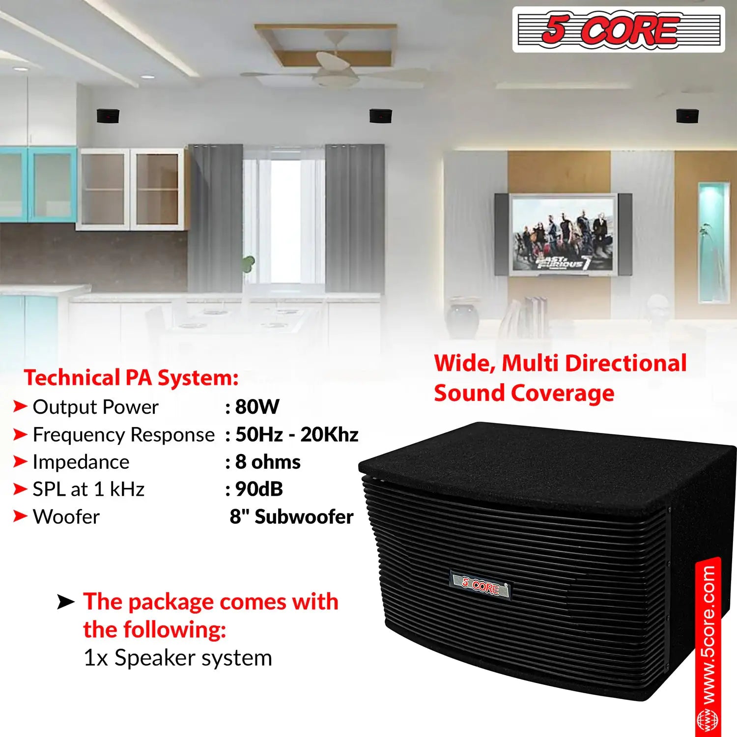 5Core Box Subwoofer for Car 1Pc Black 800W Peak Power 8 Inch Vented Trunk Speaker Woofer 8 Ohm by Anti Spier