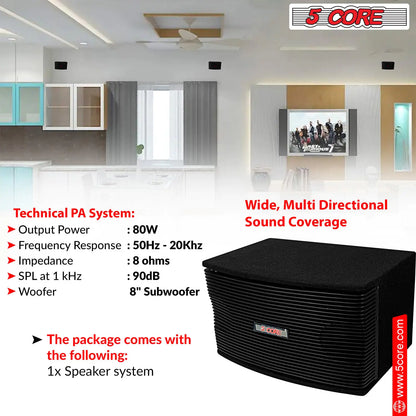5Core Box Subwoofer for Car 1Pc Black 800W Peak Power 8 Inch Vented Trunk Speaker Woofer 8 Ohm by Anti Spier