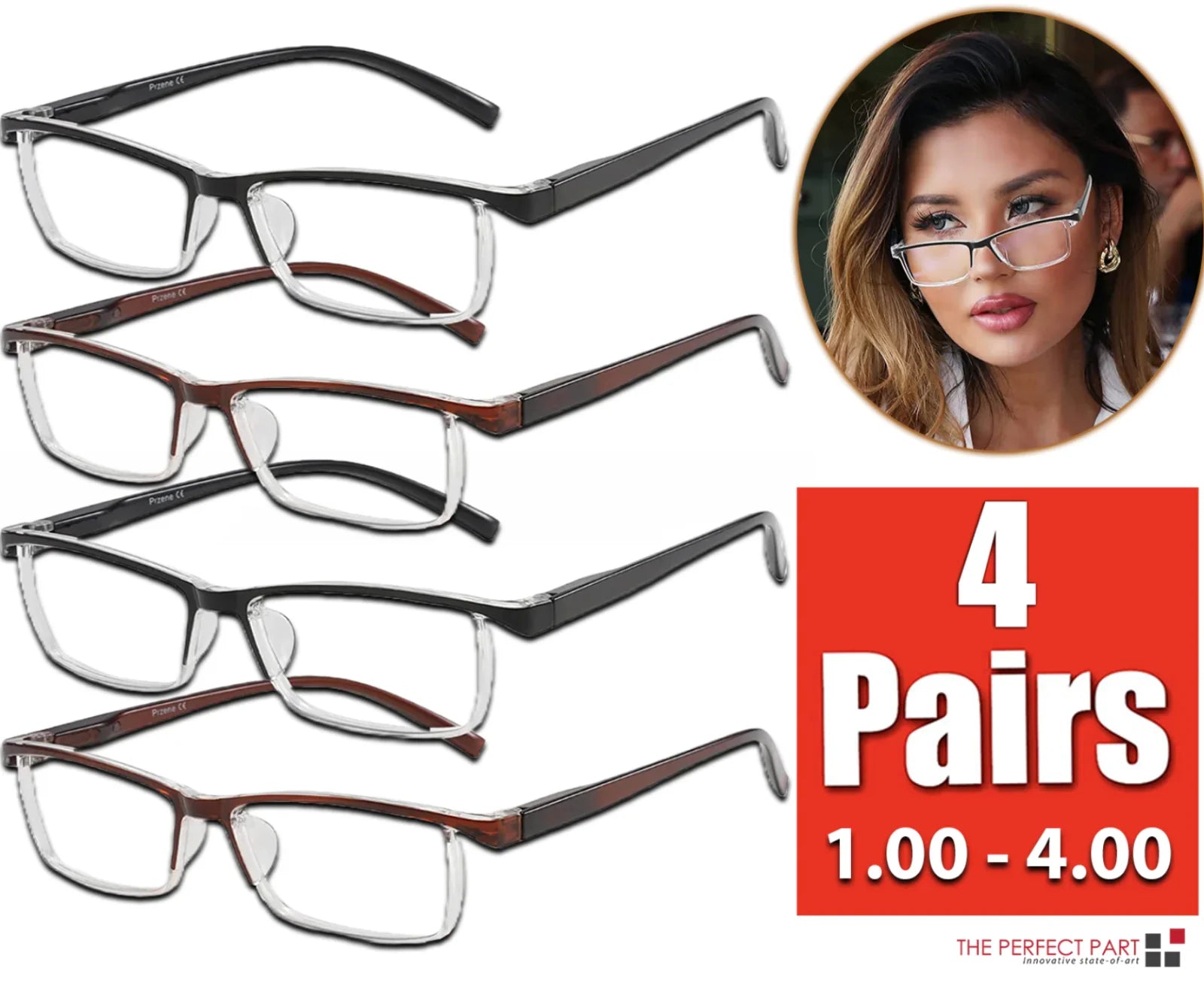 4 Pack Reading Glasses Readers Men Women Square Frame Spring Hinge Unisex Pairs by Anti Spier