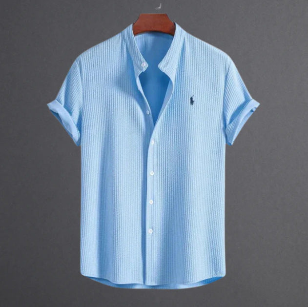 Men's summer new men men's short sleeve solid color men's shirt top by Hypersku