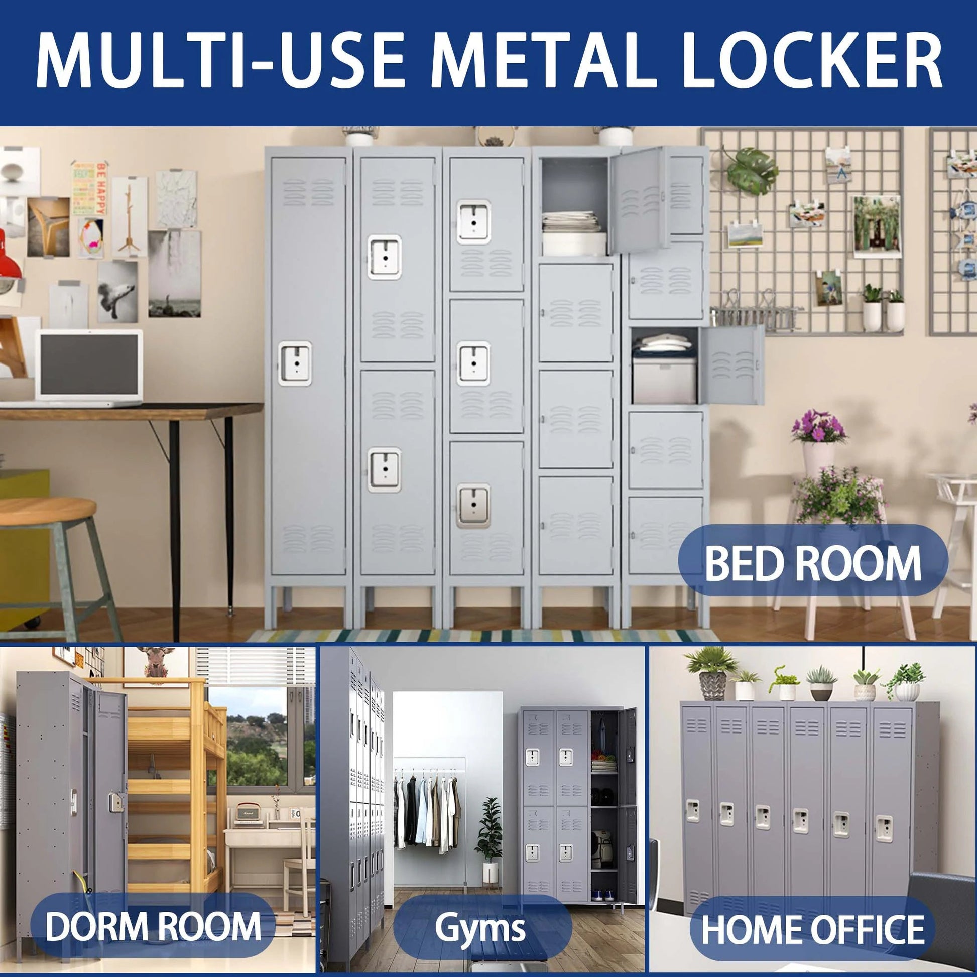 3 Employee Metal Lockers With 72 Inch High Locks, Home Gym Office, School Garage Lockers, Gray by Anti Spier
