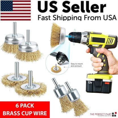 2-Pack 3 Pcs Wire Brush Wheel Set Cup Drill Bit Rust Paint Attachment 1/4" USA by Anti Spier