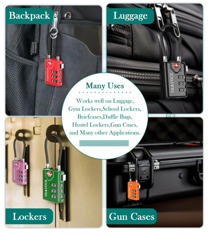 Search Alert TSA Approved Travel Combination Luggage Cable Locks for Suitcase, Gym Locker,Toolbox,Backpack 1,2,4,6 &10 pk Pink 2 Pack by Anti Spier