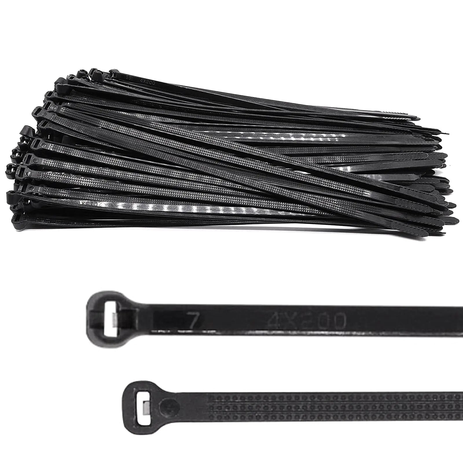 BUXIMN 150pcs Push Mount Zip Ties 8 inch Self Locking Straps Cable Zip Tie with Stainless Steel Metal Tooth Locking Device Heavy Duty Nylon Zip Tie Clips (8" Black) by Anti Spier