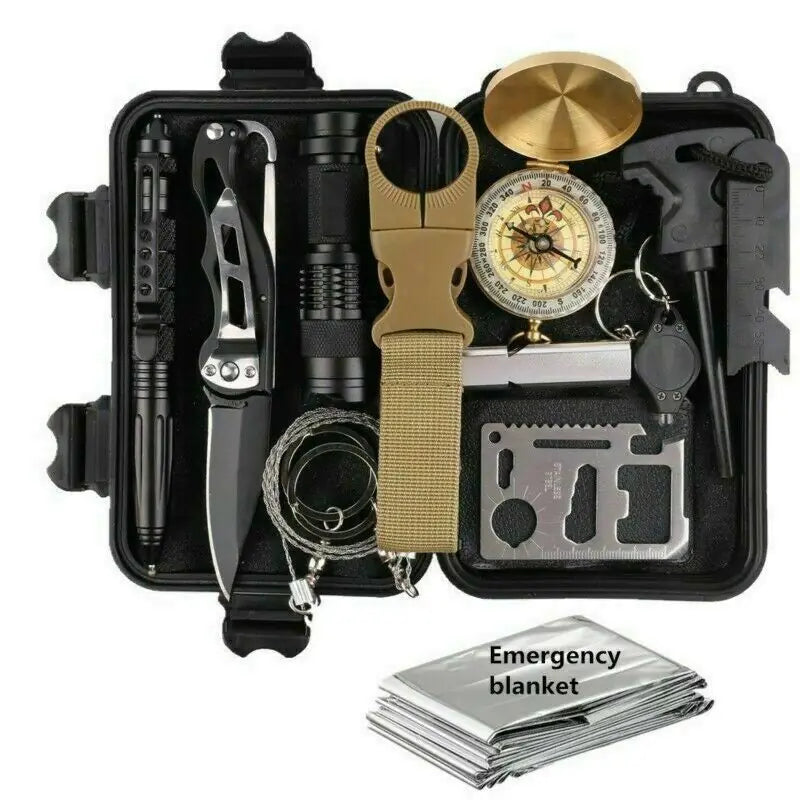 14 in 1 Outdoor Emergency Survival And Safety Gear Kit Camping Tactical Tools SOS EDC Case by Anti Spier