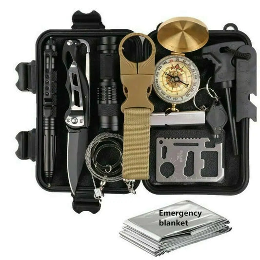 14 in 1 Outdoor Emergency Survival And Safety Gear Kit Camping Tactical Tools SOS EDC Case by Anti Spier