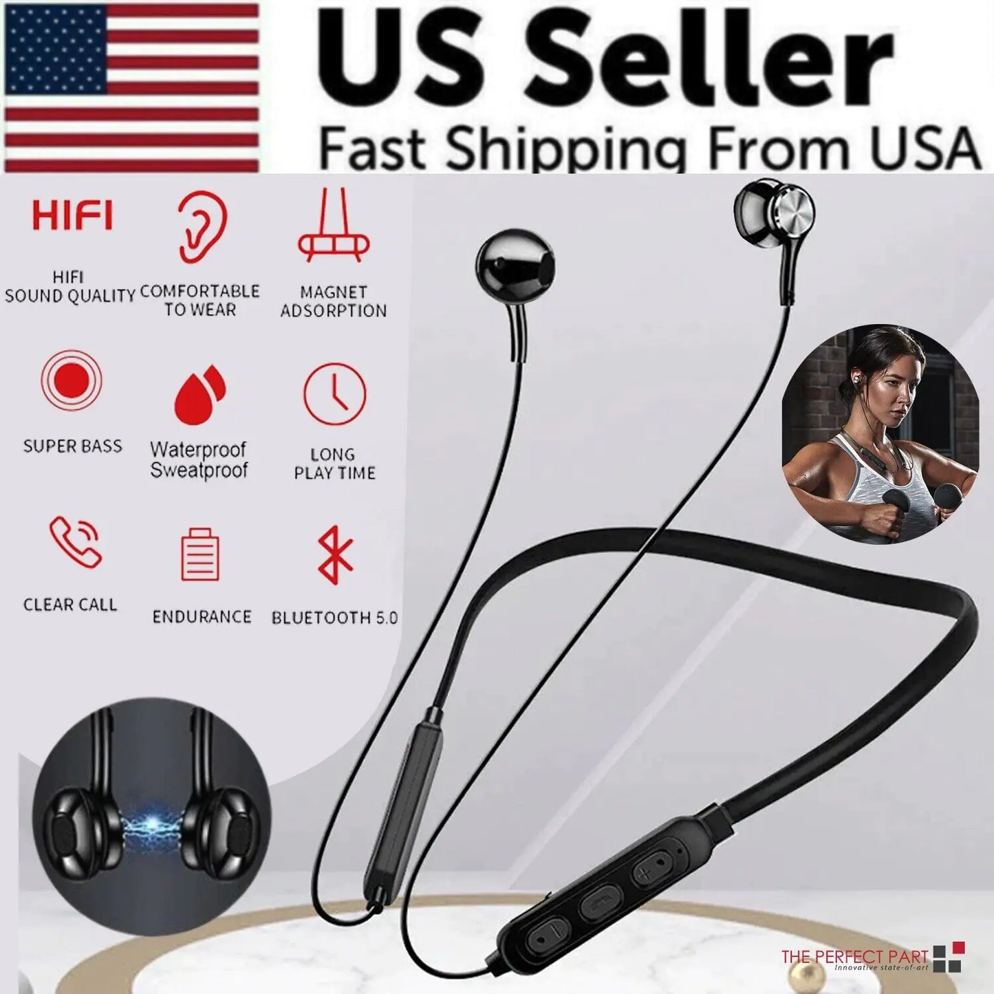 Waterproof Bluetooth 5.0 Earbuds Stereo Sport Wireless Headphones in Ear Headset by Anti Spier