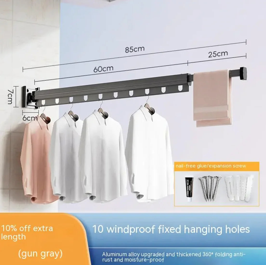 Retractable Aluminum Suction Cup Clothes Hanger by Anti Spier