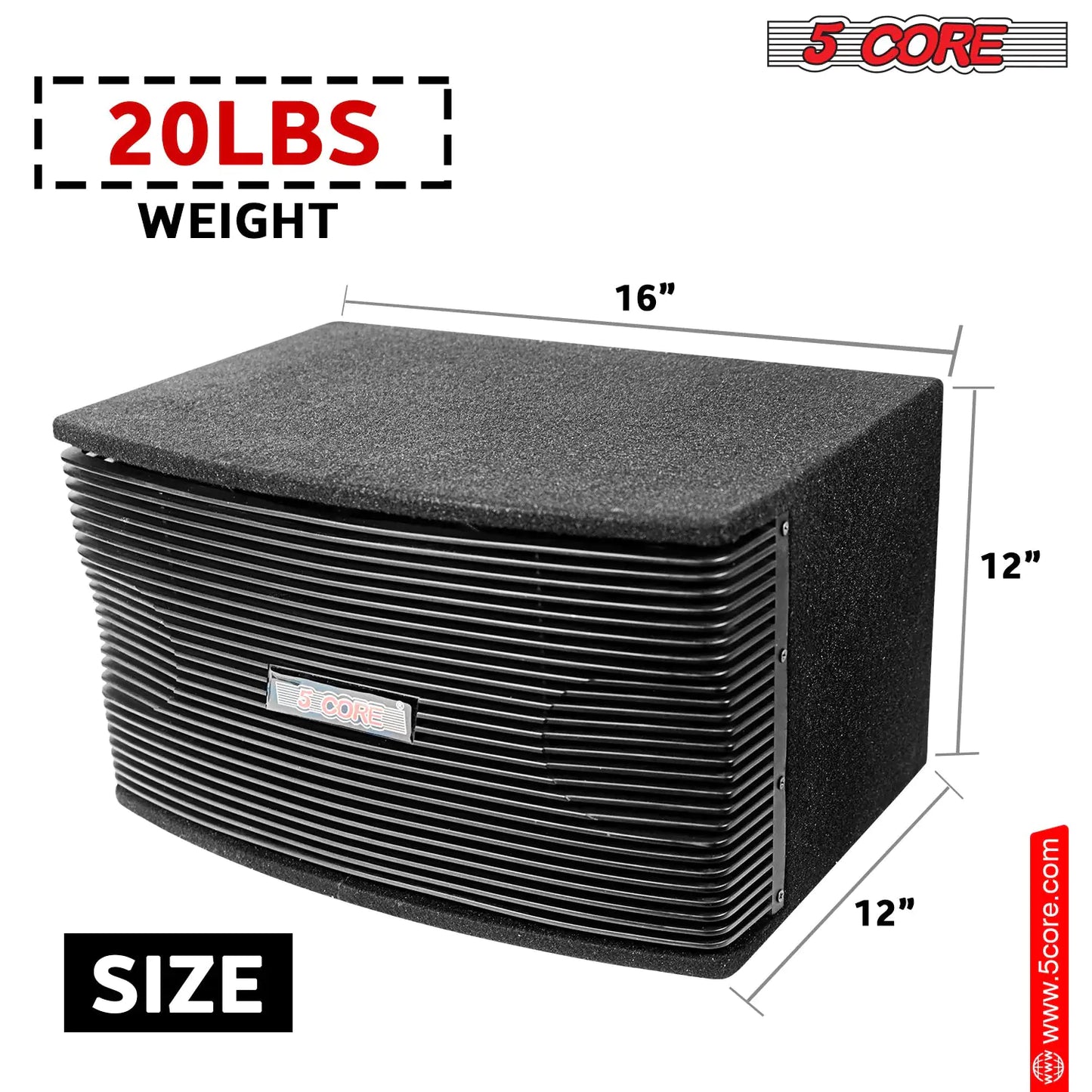5Core Box Subwoofer for Car 1Pc Black 800W Peak Power 8 Inch Vented Trunk Speaker Woofer 8 Ohm by Anti Spier