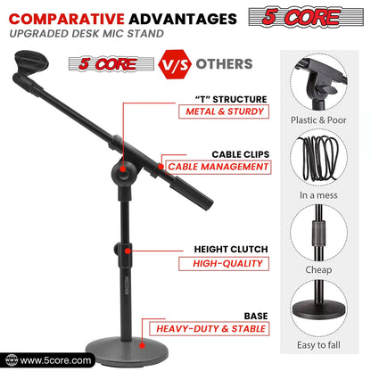 5Core Round Base Desktop Mic Stand Universal Desk Microphone Holder Table Top Stands BLACK by Anti Spier