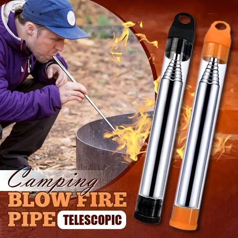 1pc Retractable Stainless Steel Fire Blowing Tube - Essential Camping & Hiking Gear for Outdoor Adventures - Portable, Durable, and Easy-to-Use Fire Starter for Travel, Backpacking, and Survival, Without Battery by Anti Spier