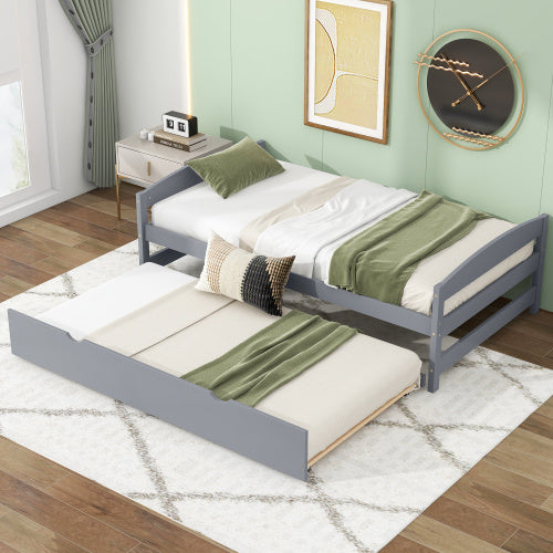 Twin Size Platform Bed With Twin Size Trundle, Gray by Anti Spier