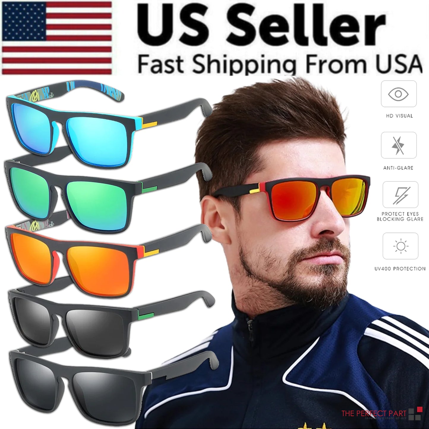 Square Polarized Sunglasses For Men Women Outdoor Sports Driving Glasses Golfing by Anti Spier