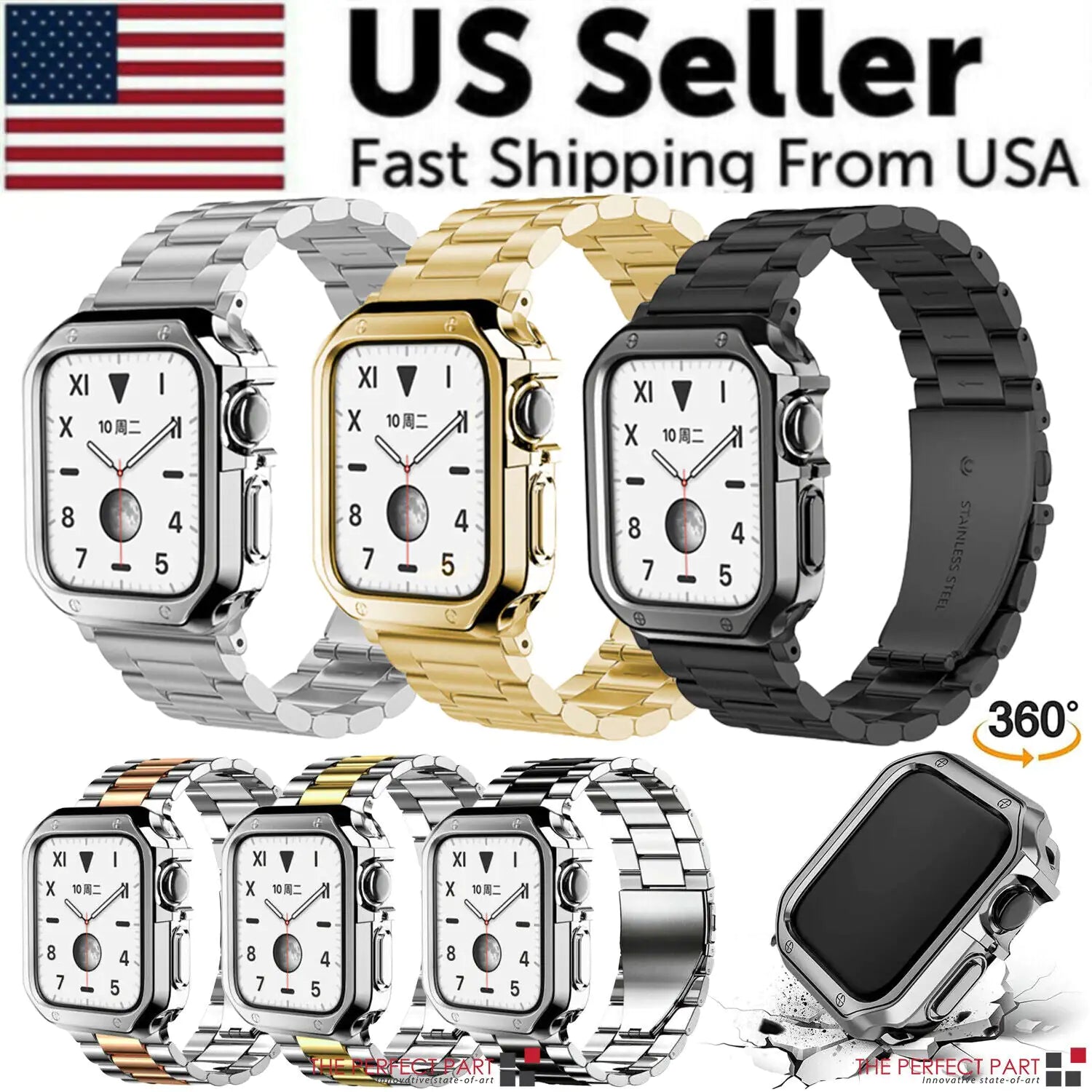 Stainless Steel For Apple Watch iWatch Band 8 7 6 5 4 3 2 SE 38/41/40/42/44/45mm by Anti Spier