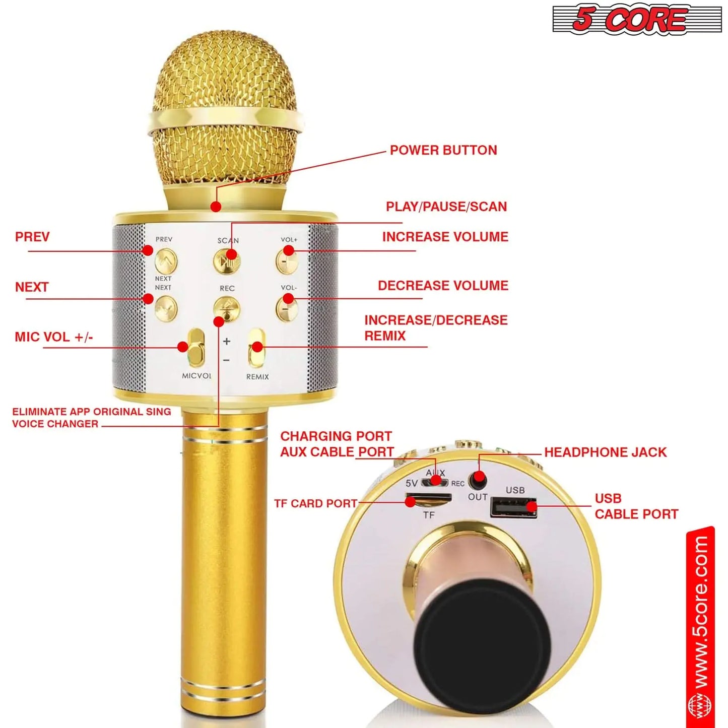 5Core Wireless Karaoke Microphone Bluetooth Mic Portable Handheld Microfonos Inalambricos by Anti Spier