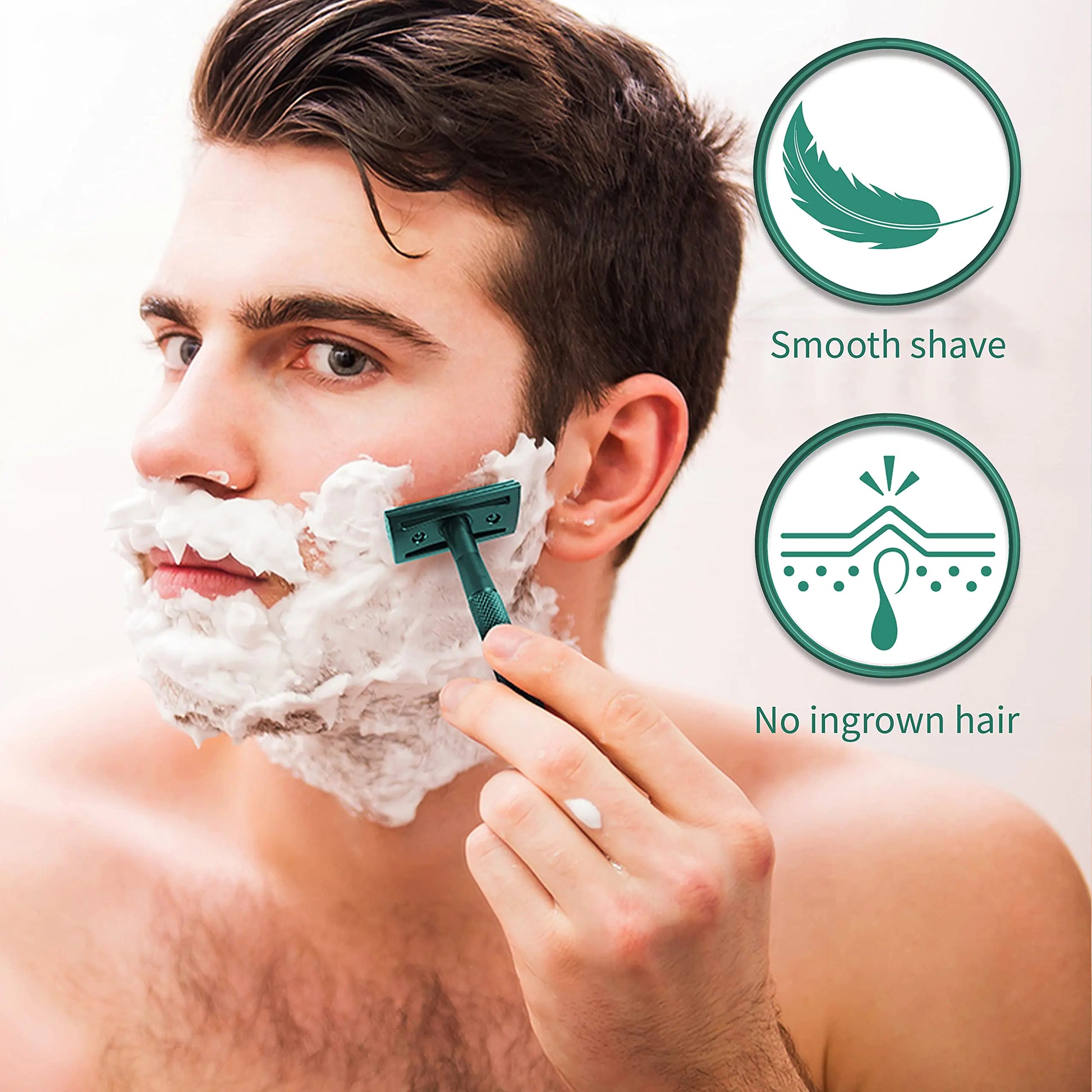 Bambaw Men Safety Razor with 5 Double Edge Safety Razor Blades, Single Blade Razor for Men & Women, Plastic Free Metal Razor – Sea Green 1 Count (Pack of 1) Sea Green Razor by Anti Spier