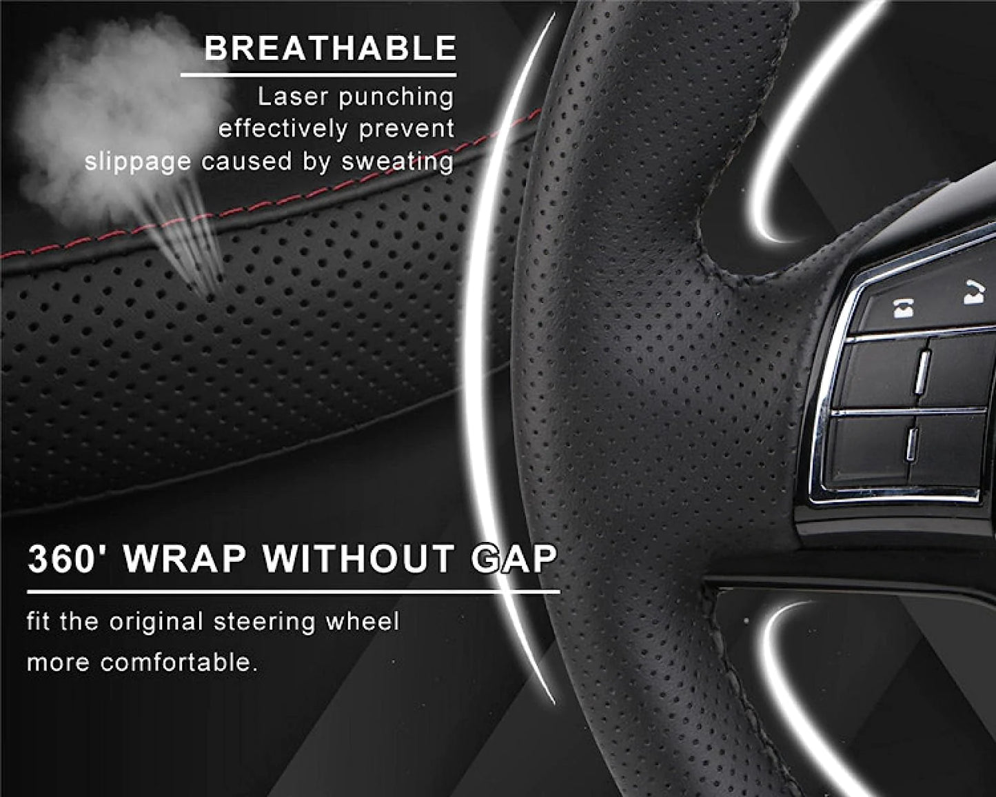 Genuine Leather DIY Car Steering Wheel Cover Anti-slip For 15"/38 cm Black US by Anti Spier