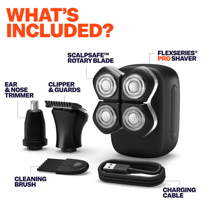 Freebird FlexSeries Pro Electric Head Shaver - Fast Smooth Head Shaver, Wet/Dry Shaving, Anti-Pinch, Rotary Electric Razor, USB Rechargeable, Cordless, 4 Flexible Blades, Ideal Gifts for Bald Men by Anti Spier