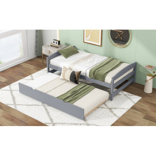 Twin Size Platform Bed With Twin Size Trundle, Gray by Anti Spier