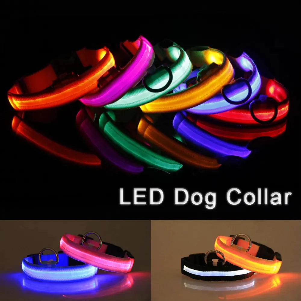 LED Adjustable Dog Collar Blinking Flashing Light Up Glow Pets Safety Waterproof by Anti Spier
