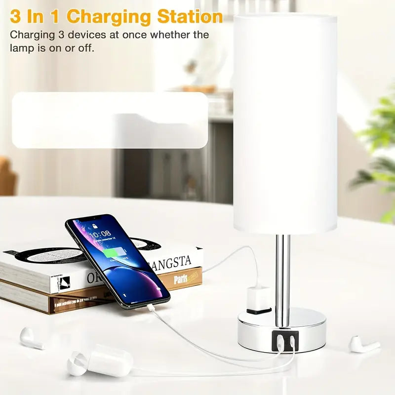 2 Pack Touch Control Table Lamps With USB Ports & AC Outlet, 3 Way Dimmable Bedside Lamps With Fabric Shades, A19 LED Bulbs Included, Perfect For Bedroom, Living Room, Reading by Anti Spier