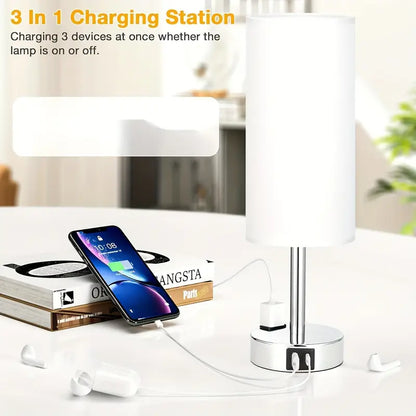 2 Pack Touch Control Table Lamps With USB Ports & AC Outlet, 3 Way Dimmable Bedside Lamps With Fabric Shades, A19 LED Bulbs Included, Perfect For Bedroom, Living Room, Reading by Anti Spier