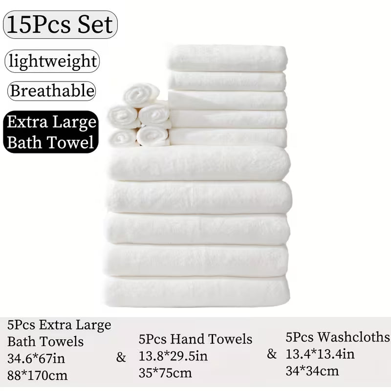 15pcs Bulk Bath & Hand Towel Set - Large 300GSM Microfiber Towels (5 Bath, 5 Hand, 5 Washcloths) - Heavy-Duty, Quick-Dry & Highly Absorbent for, Spa, Hotel - Multi-Color Options by Anti Spier